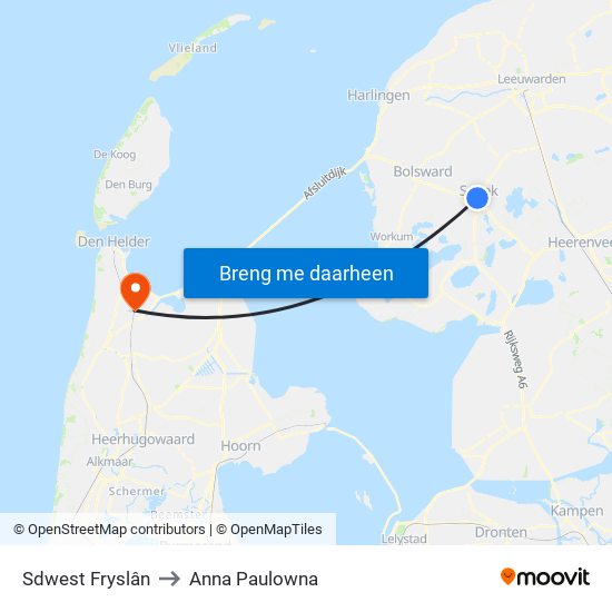 Sdwest Fryslân to Anna Paulowna map