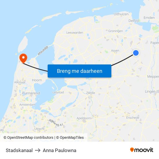 Stadskanaal to Anna Paulowna map