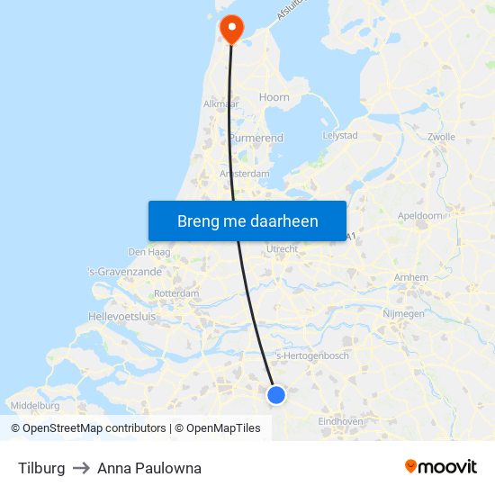 Tilburg to Anna Paulowna map