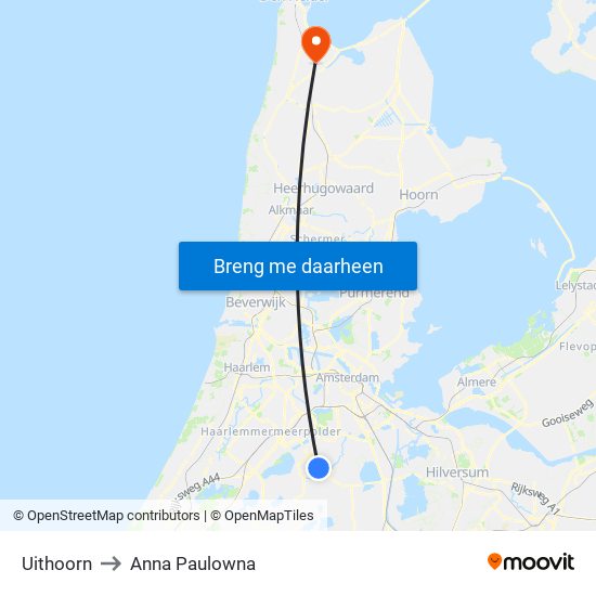 Uithoorn to Anna Paulowna map