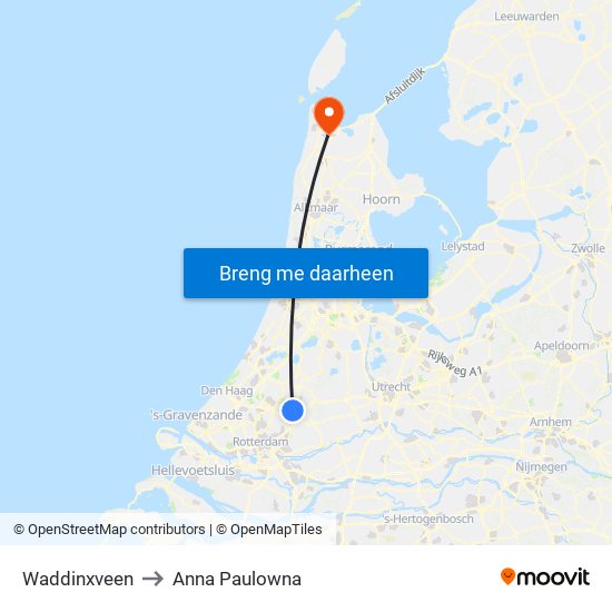 Waddinxveen to Anna Paulowna map