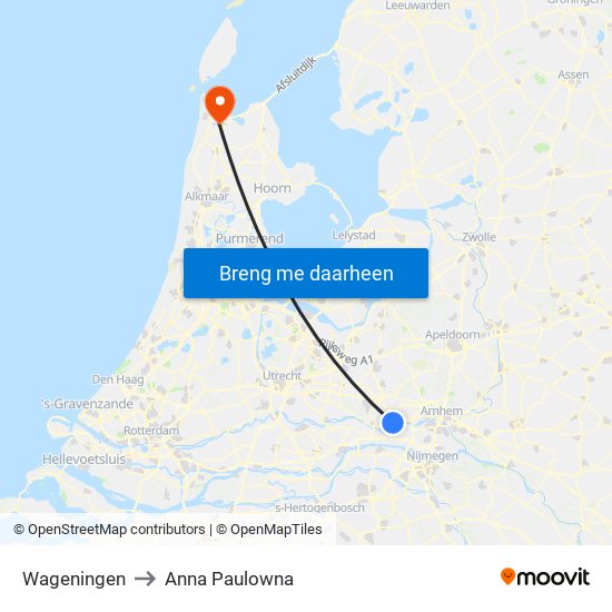 Wageningen to Anna Paulowna map