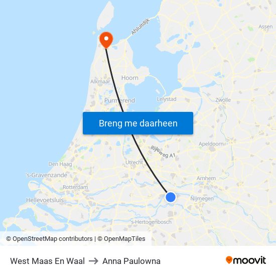 West Maas En Waal to Anna Paulowna map