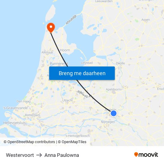 Westervoort to Anna Paulowna map