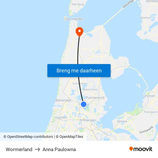 Wormerland to Anna Paulowna map