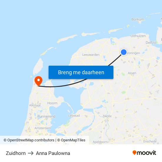 Zuidhorn to Anna Paulowna map
