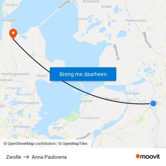 Zwolle to Anna Paulowna map