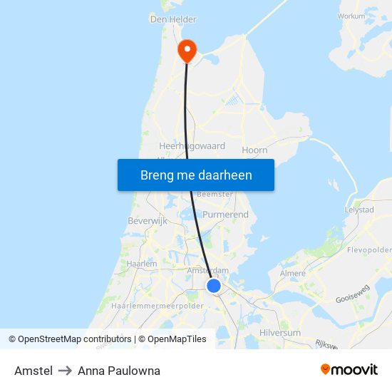 Amstel to Anna Paulowna map