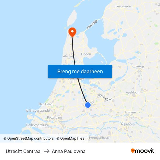 Utrecht Centraal to Anna Paulowna map