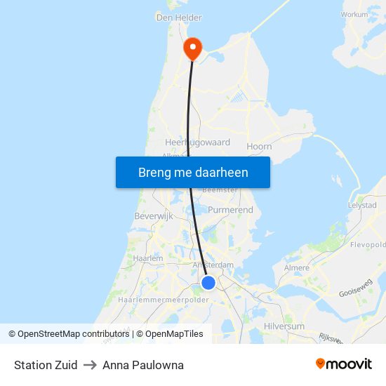 Station Zuid to Anna Paulowna map