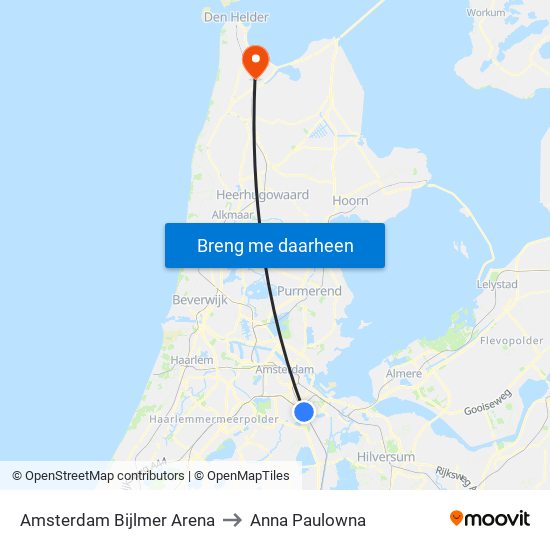 Amsterdam Bijlmer Arena to Anna Paulowna map