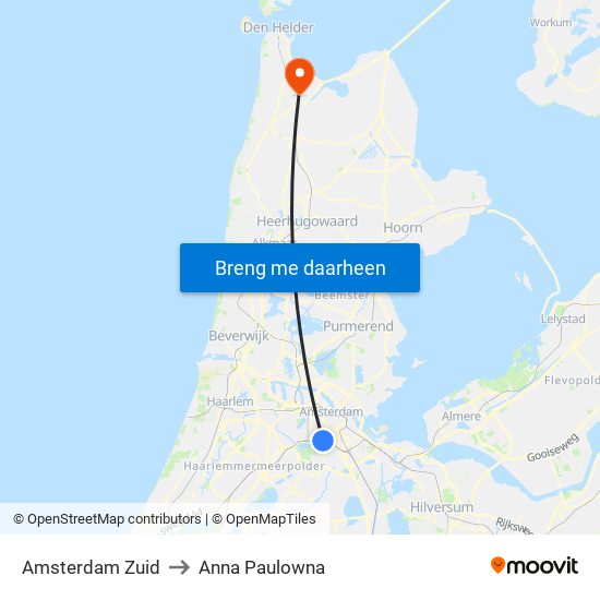 Amsterdam Zuid to Anna Paulowna map