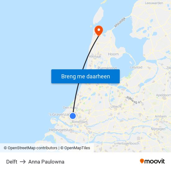 Delft to Anna Paulowna map