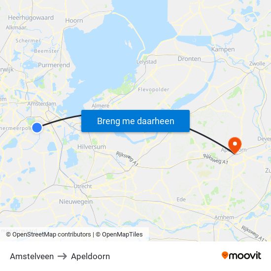 Amstelveen to Apeldoorn map