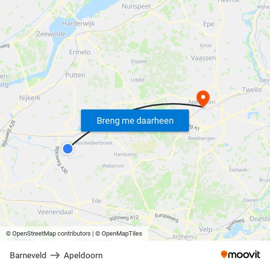 Barneveld to Apeldoorn map