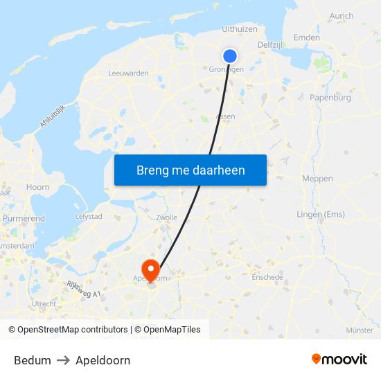 Bedum to Apeldoorn map