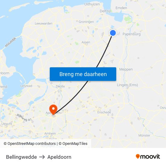 Bellingwedde to Apeldoorn map