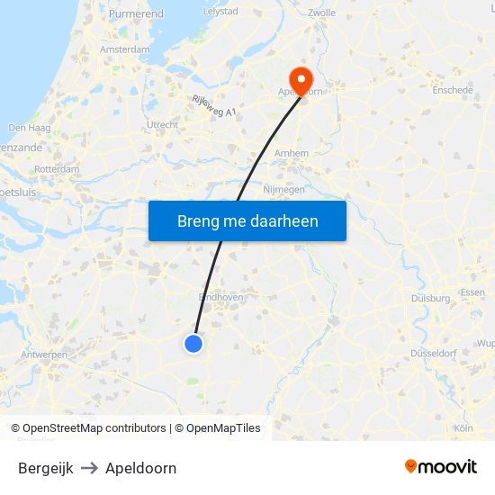 Bergeijk to Apeldoorn map