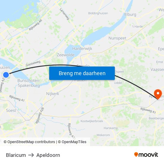 Blaricum to Apeldoorn map