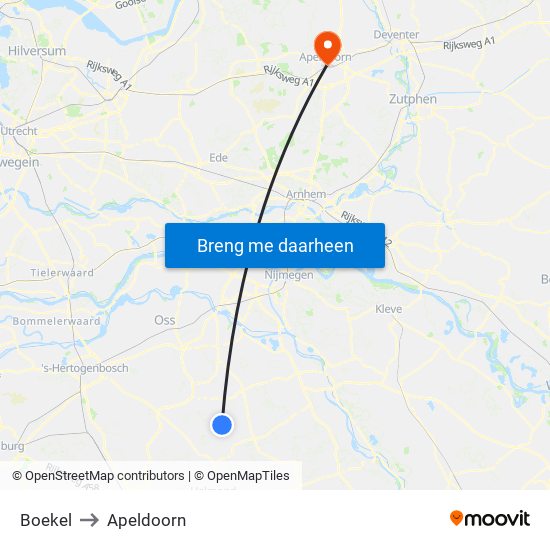 Boekel to Apeldoorn map