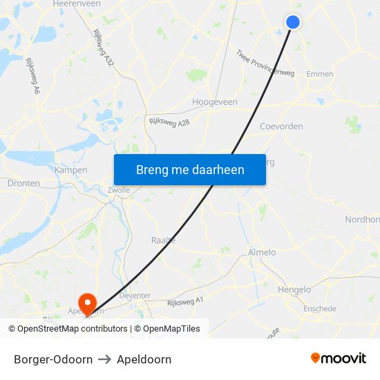 Borger-Odoorn to Apeldoorn map