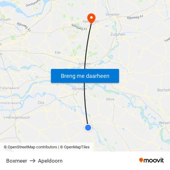 Boxmeer to Apeldoorn map
