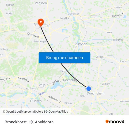 Bronckhorst to Apeldoorn map