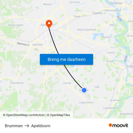 Brummen to Apeldoorn map