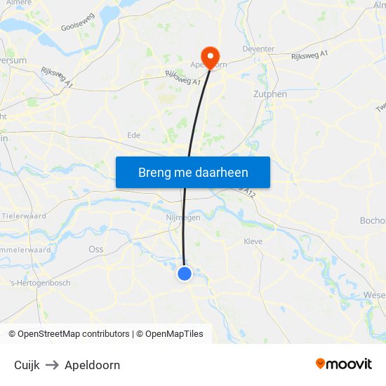 Cuijk to Apeldoorn map