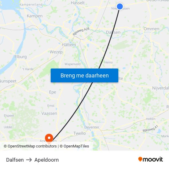 Dalfsen to Apeldoorn map