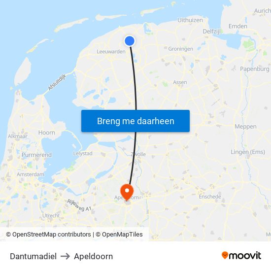 Dantumadiel to Apeldoorn map