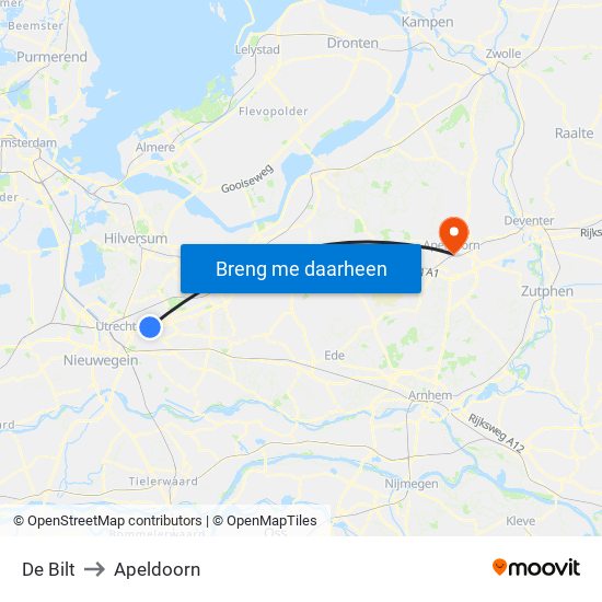 De Bilt to Apeldoorn map