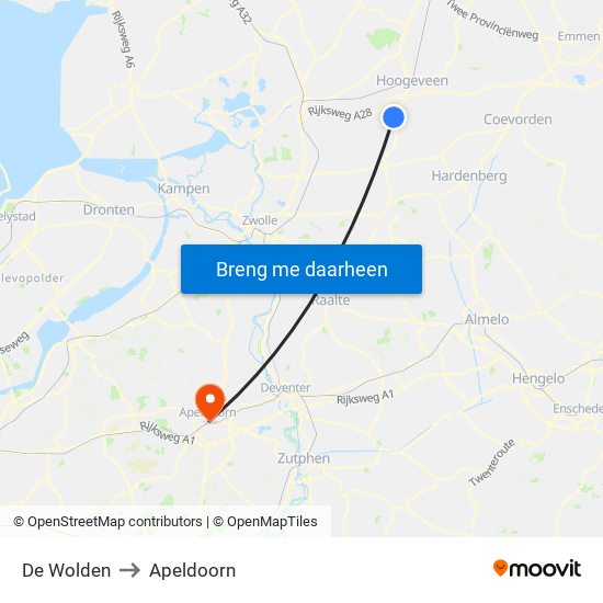 De Wolden to Apeldoorn map