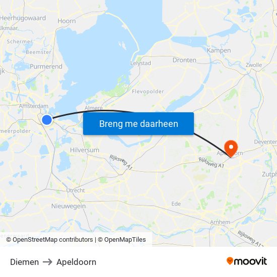 Diemen to Apeldoorn map