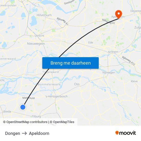 Dongen to Apeldoorn map