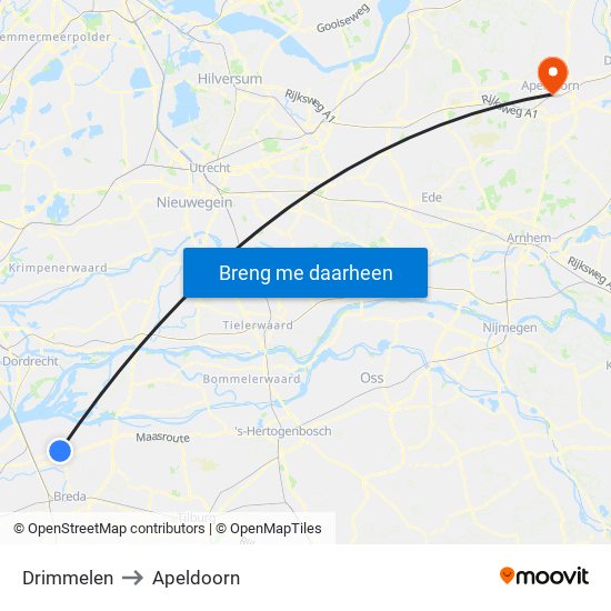 Drimmelen to Apeldoorn map