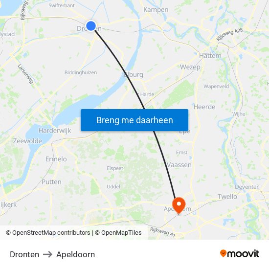 Dronten to Apeldoorn map