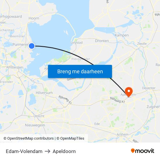 Edam-Volendam to Apeldoorn map