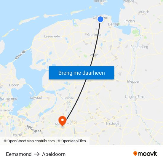 Eemsmond to Apeldoorn map