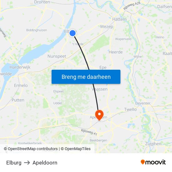 Elburg to Apeldoorn map