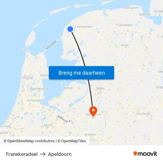 Franekeradeel to Apeldoorn map