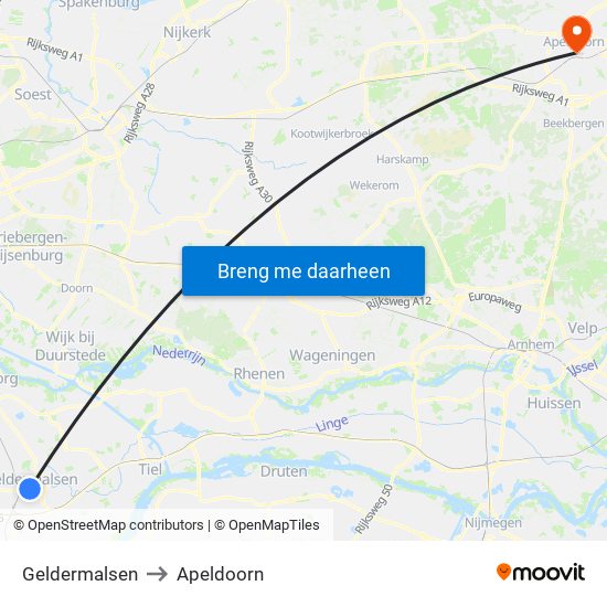 Geldermalsen to Apeldoorn map