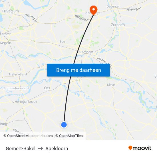 Gemert-Bakel to Apeldoorn map