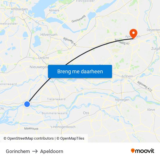 Gorinchem to Apeldoorn map