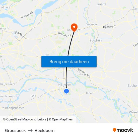 Groesbeek to Apeldoorn map
