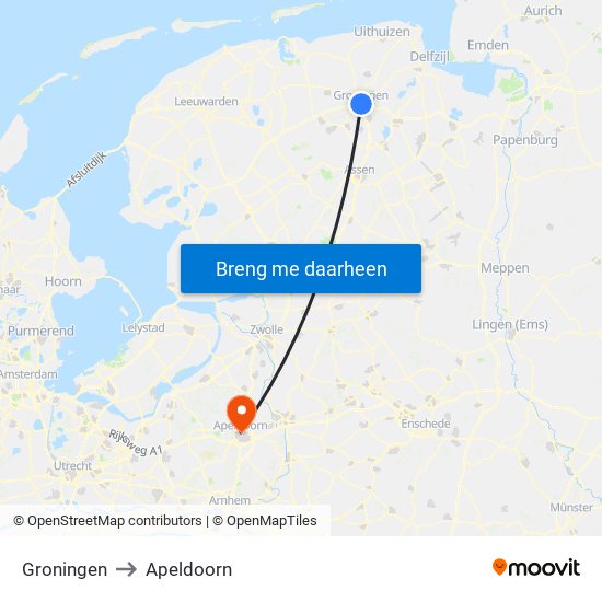 Groningen to Apeldoorn map