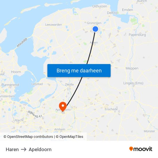 Haren to Apeldoorn map