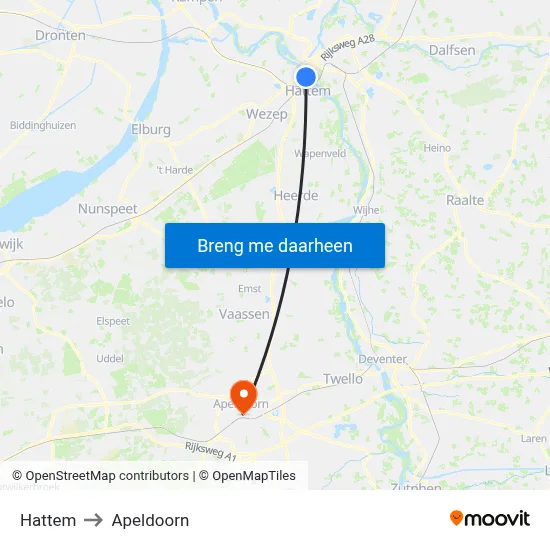 Hattem to Apeldoorn map