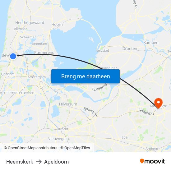 Heemskerk to Apeldoorn map