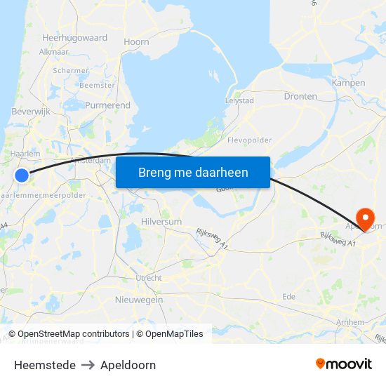 Heemstede to Apeldoorn map